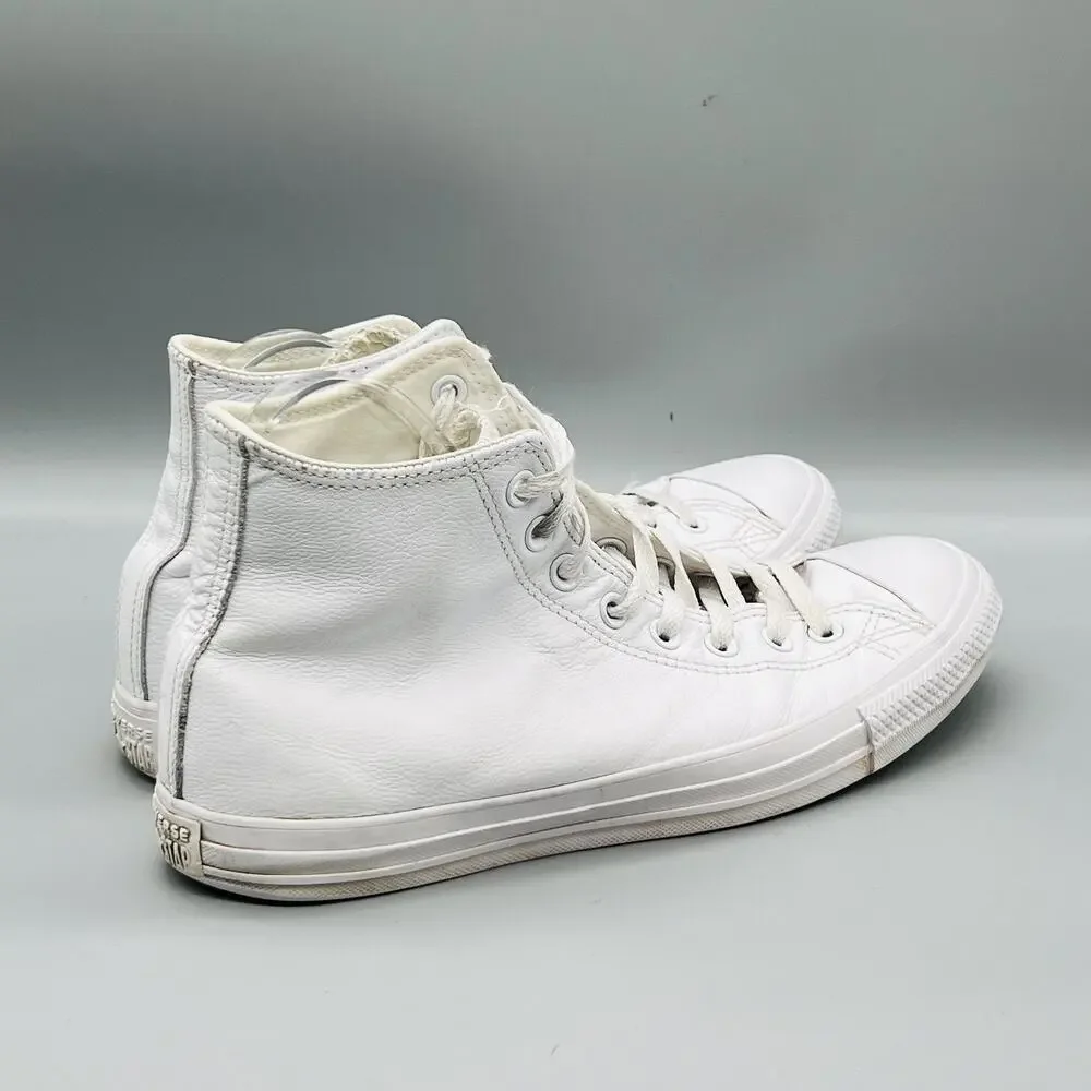 Converse Shoes Mens 9.5 White Leather Chuck Taylor All Star High Top Sneakers